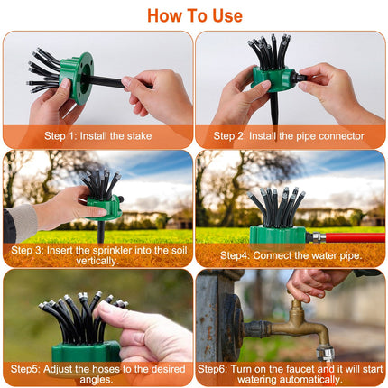 12-Tube Automatic Lawn Sprinkler with 360° Rotation