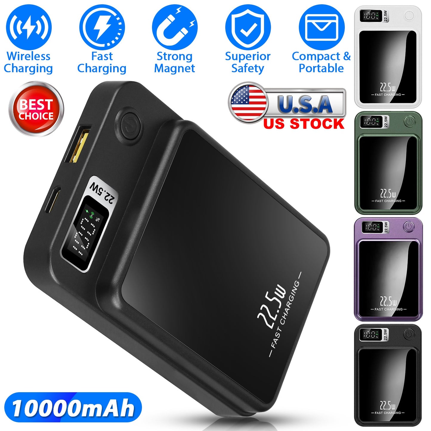 2 In 1 Magnetic Wireless Power Bank 10000mAh PD20W Fast Charger MagSafe Wireless Power Bank Fit for IOS Phones IOS Phone 14 Series And More