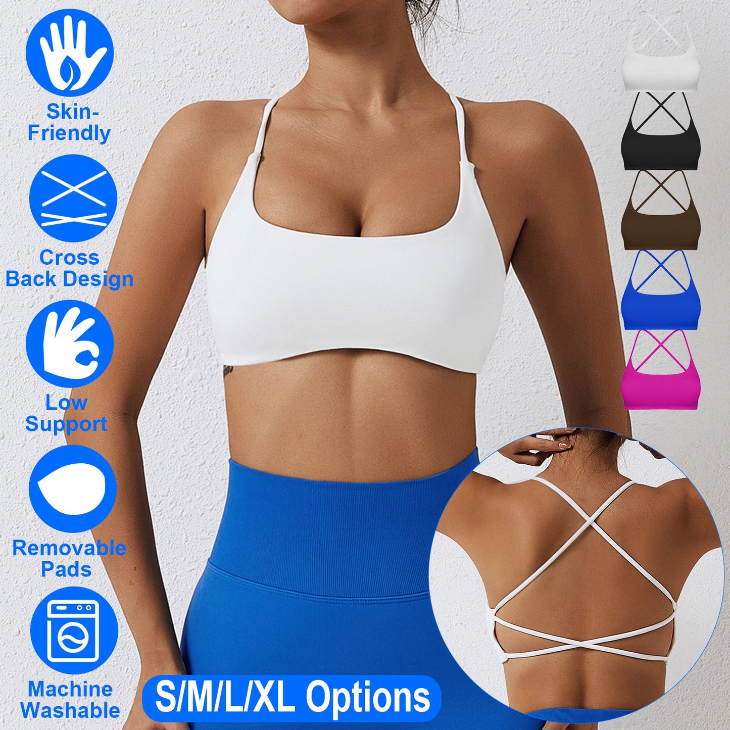 Women Cross Back Sport Bras Padded StrappyÊCrop Open Back Low Impact Bras SexyÊFitnessÊTank Tops with Removable Pads Thin Straps for Gym Yoga Workout