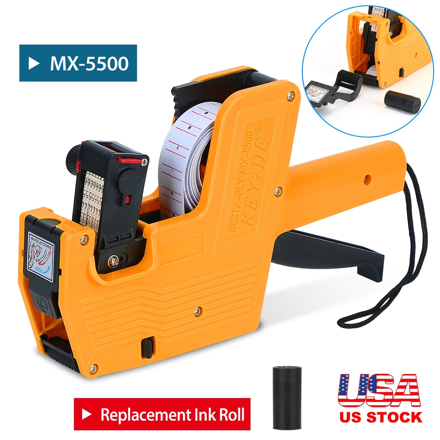 8 Digits Price Numerical Tag Gun Price Label Marker Tagger MX-5500 w/ Sticker Labels Refill Ink for Office Supermarket Retail Shop Grocery Store