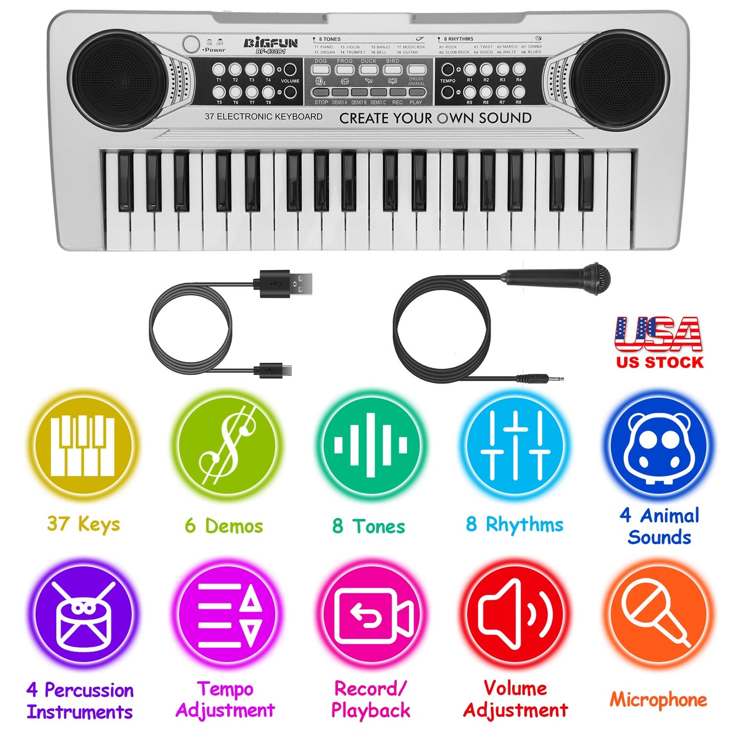 37 Keys Digital Music Electronic Keyboard Electric Piano Musical Instrument Kids Learning Keyboard with Microphone for 3-10 Year Old Kids Girls Boys
