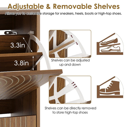 Slim Shoe Storage Cabinet with 2 Flip Drawers & Gold Handles