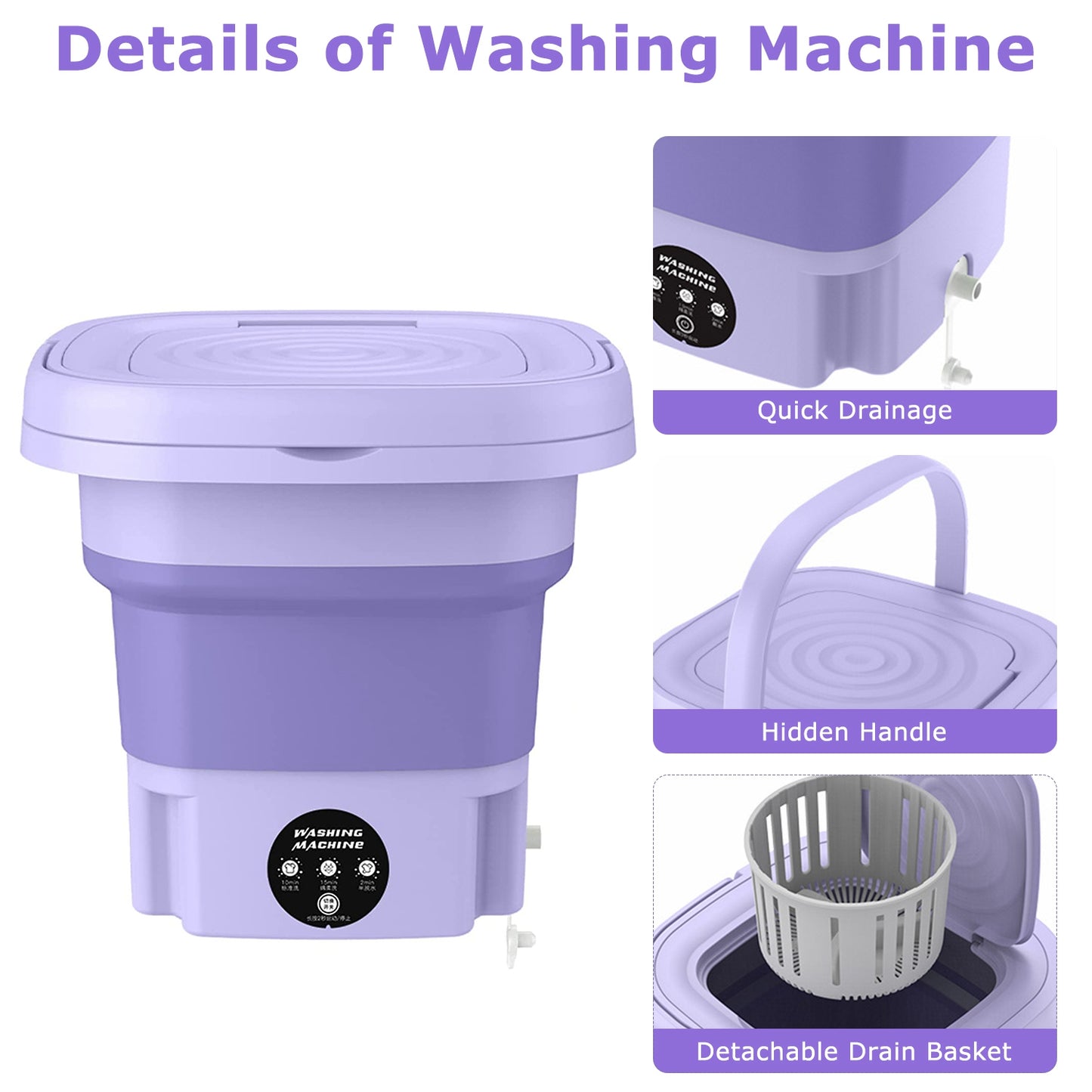 Foldable Mini Washing Machine – Portable Electric Washer with Drain Basket