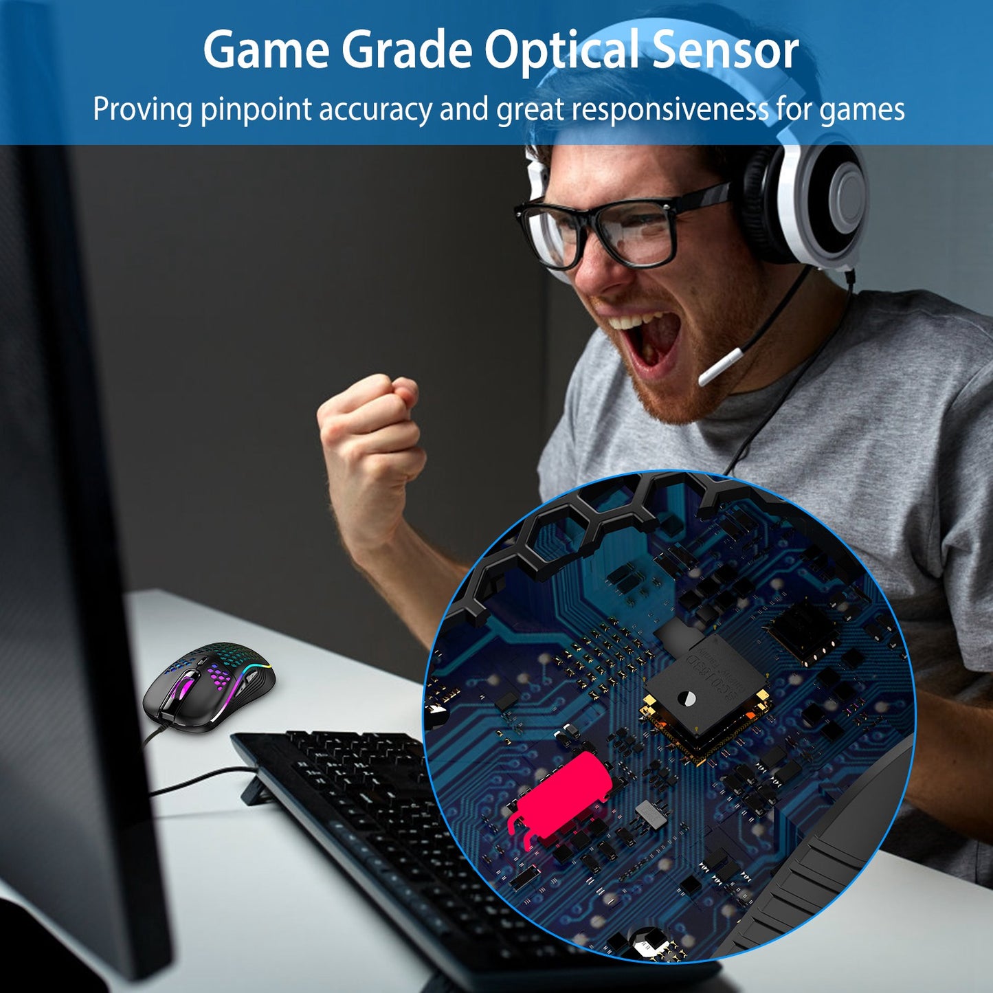 Wired Gaming Mouse 7200 DPI Laptop Optical Mouse Honeycomb Lightweight  Mouse with 4 Adjustable DPI Levels 7 Changeable Colors 6 Keys