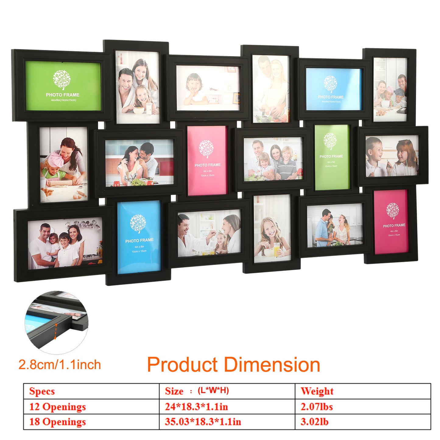 12/18-Photo Collage Frame (4"x6") – Glass, Wall Mount, Home Decor