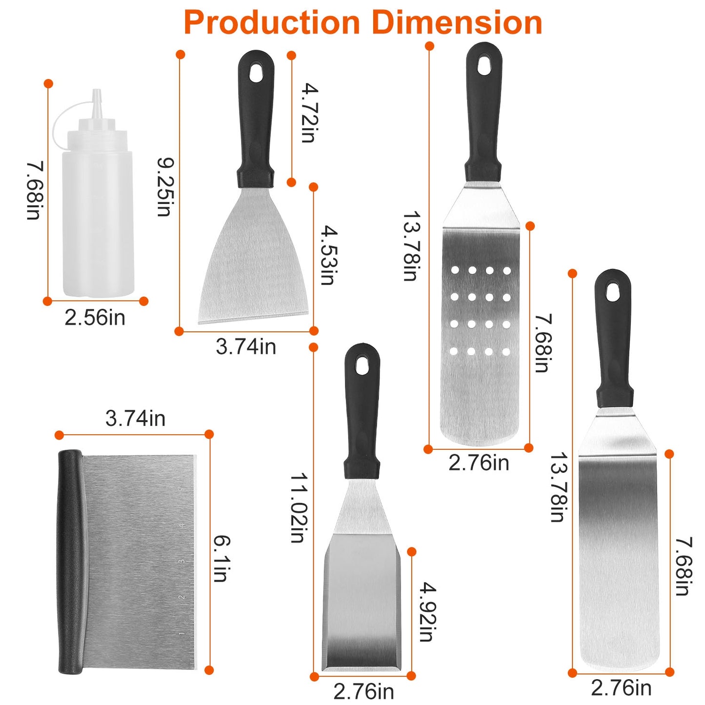 7Pcs Griddle Accessories Kit Stainless Steel BBQ Grilling Utensil Tools Outdoor Barbecue Griddle Spatulas Set for Backyard Party Tailgating Camping