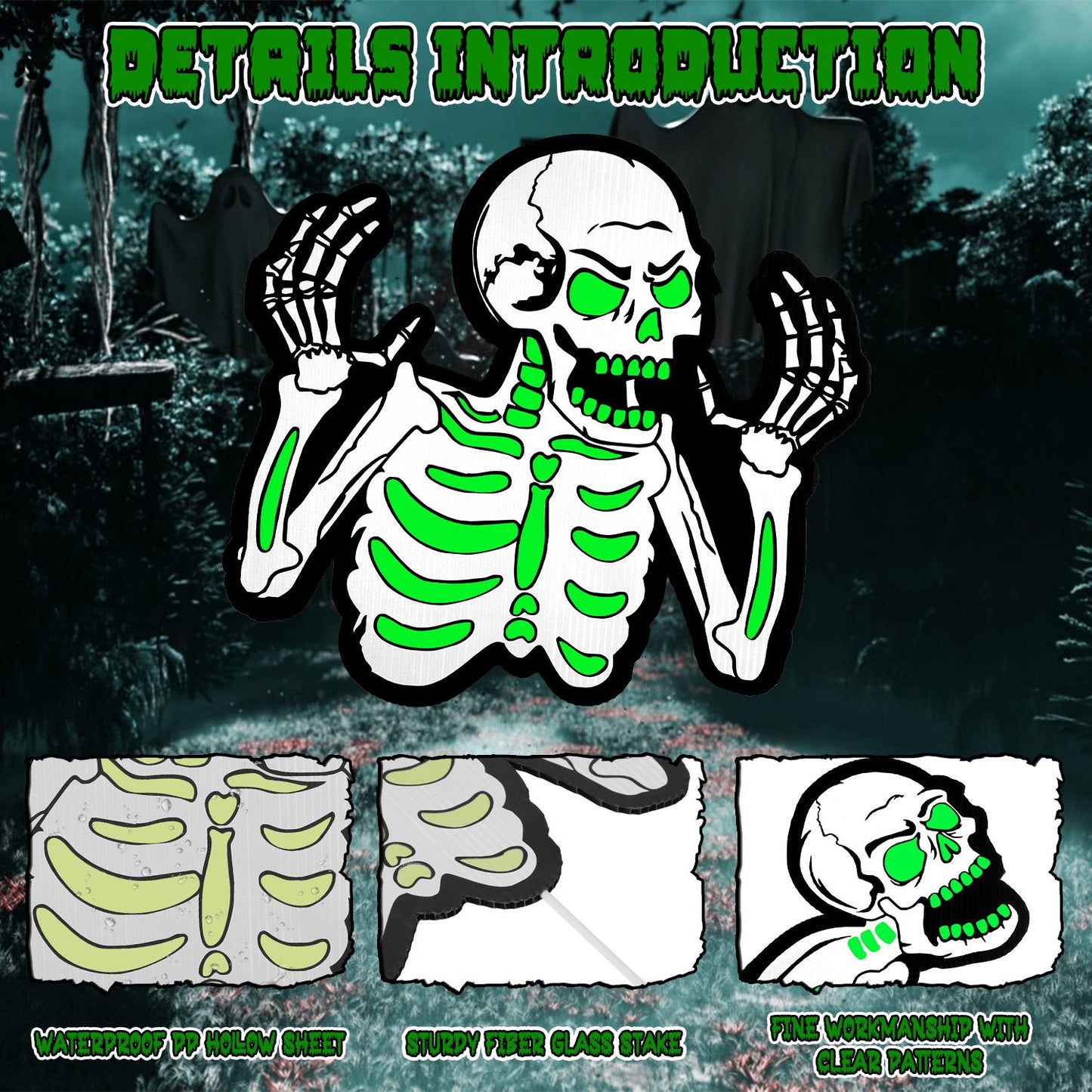 Halloween Skeleton Yard Sign Decorations 6Pcs Glow in the Dark Halloween Skull Fluorescence Lawn Garden Sign with 12 Stakes for Haunted House Garden Y