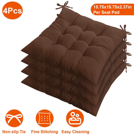 4Pcs Chair Cushion Pads Pillow 15.75x15.75x2.37in Soft Tie On Square Sitting Mats For Home Office Car Sitting Travel