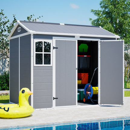 8x6 FT Resin Outdoor Storage Shed with Lockable Door