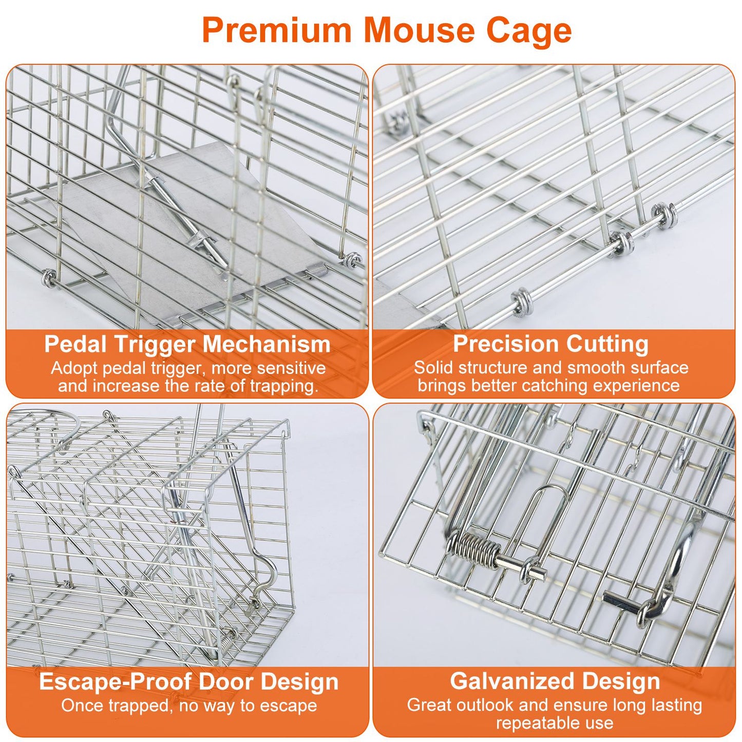 Foldable Rat Trap Cage Humane Live Rodent Trap Cage Galvanized Iron Mice Mouse Control Bait Catch with Detachable L Shaped Rod