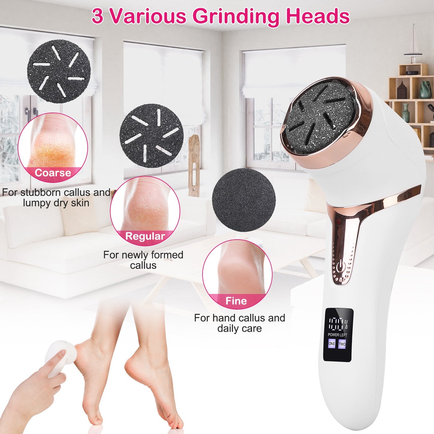 17Pcs Electric Foot Callus Remover with Vacuum Foot Grinder Rechargeable Foot File Dead Skin Pedicure Machine with 3 Grinding Heads 2 Speeds Foot Care