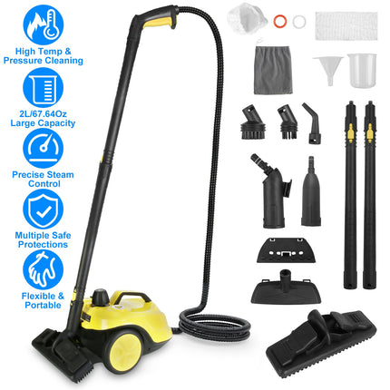 1800W Steam Cleaning Machine with Wheels High Temperature and Pressure Steamer Cleaner with 2L Water Tank Stepless Steam Control 15 Accessories