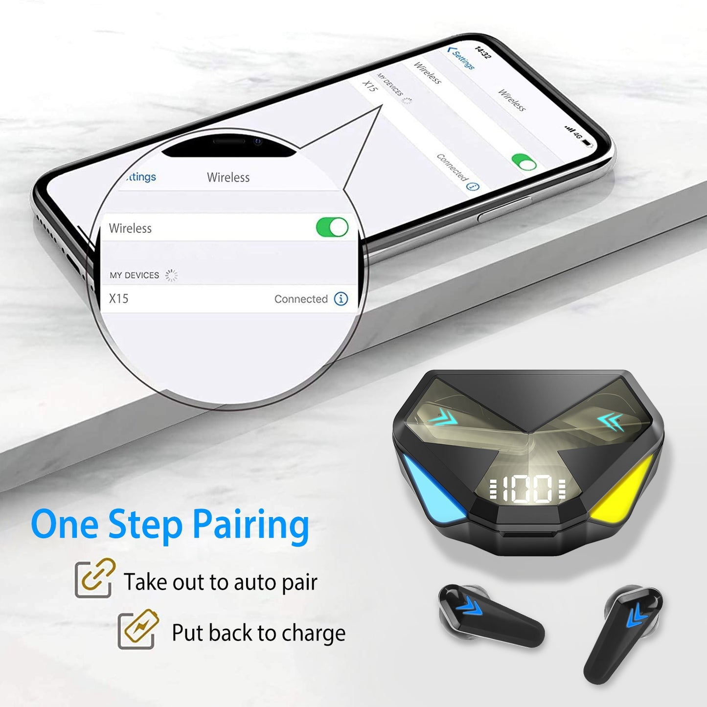 Wireless TWS 5.0 Earbuds Headphone in-Ear Earphone Headset with Charging Case Waterproof Low Latency Game Mode