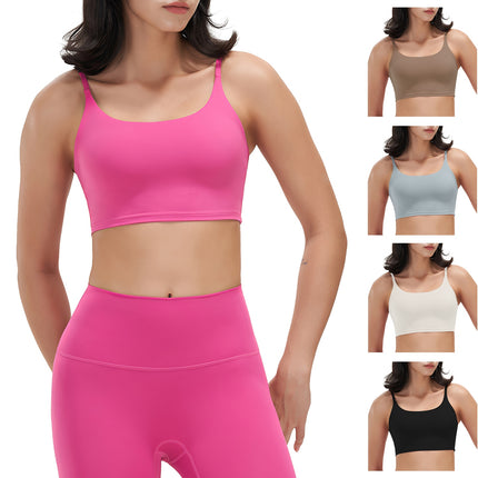 Women Strap Sport Bras Padded Strappy Crop Square Neck Low Impact Bras Sexy Fitness Tank Tops with Removable Pads Flat Straps for Gym Yoga Workout Run