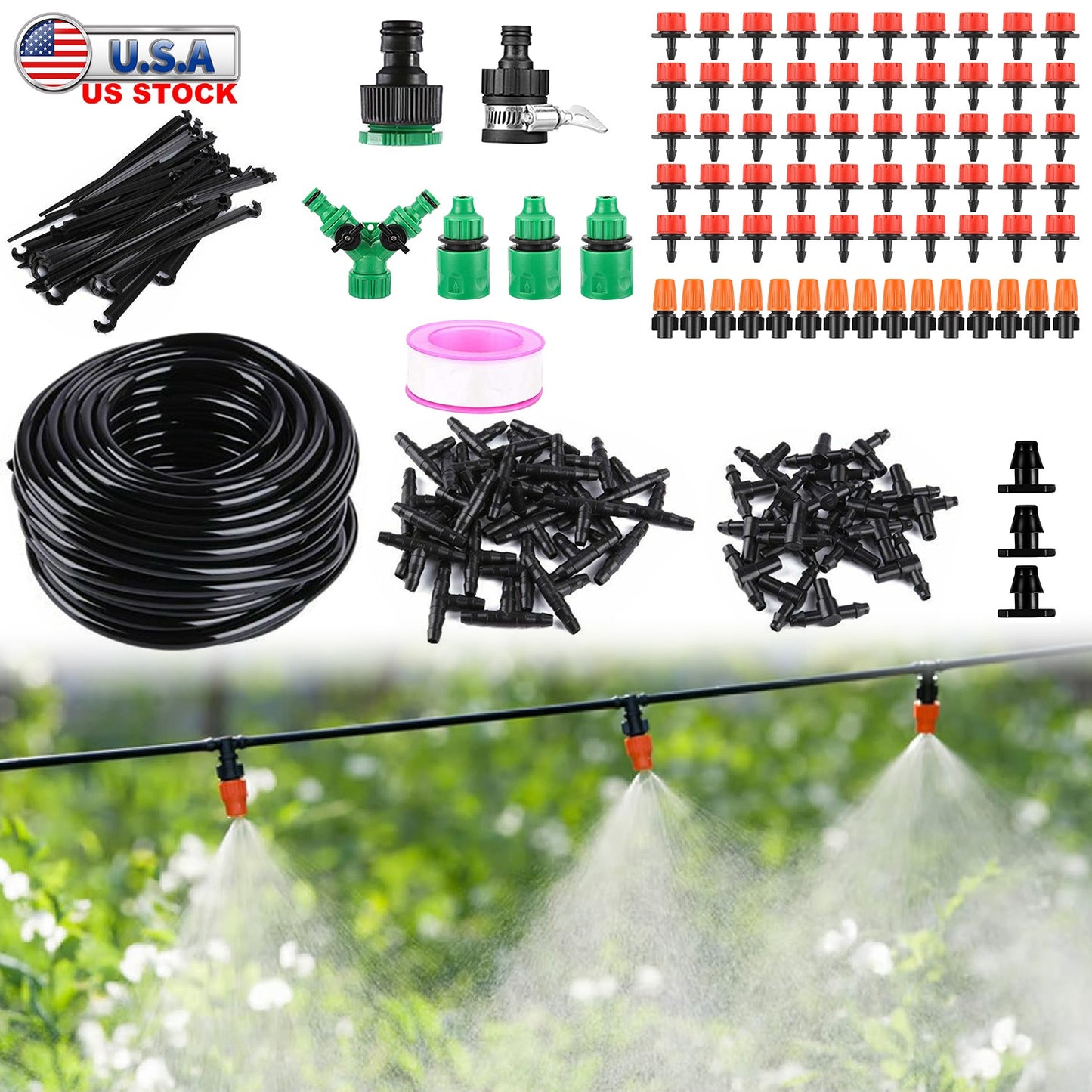 164FT Drip Irrigation Kit Automatic Garden Irrigation System Misting Plant Watering Drip Kit for Garden Greenhouse Flower Bed Patio Lawn
