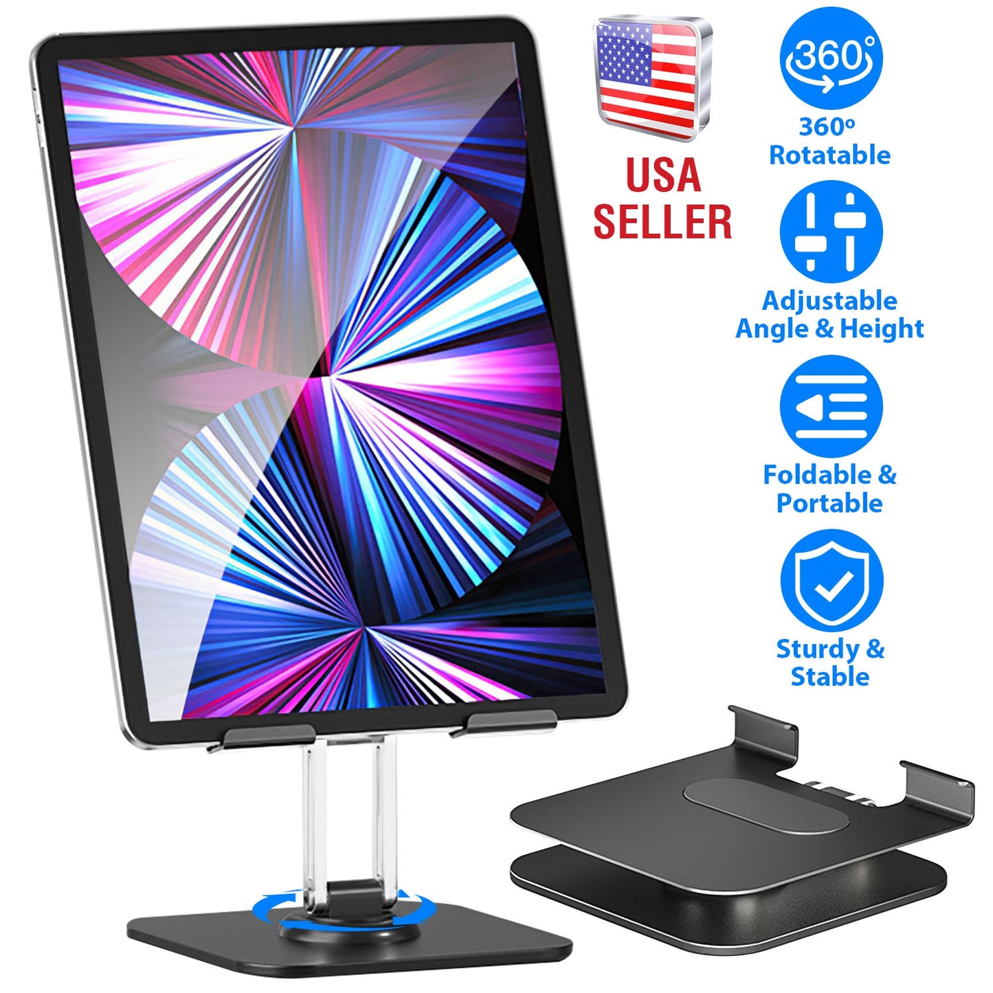 Foldable iPad Tablet Stand Adjustable Tablet Holder for Desk Rotatable Monitor Stand Holder Fit For iPad 11 10 9 8 7 Aluminum Alloy