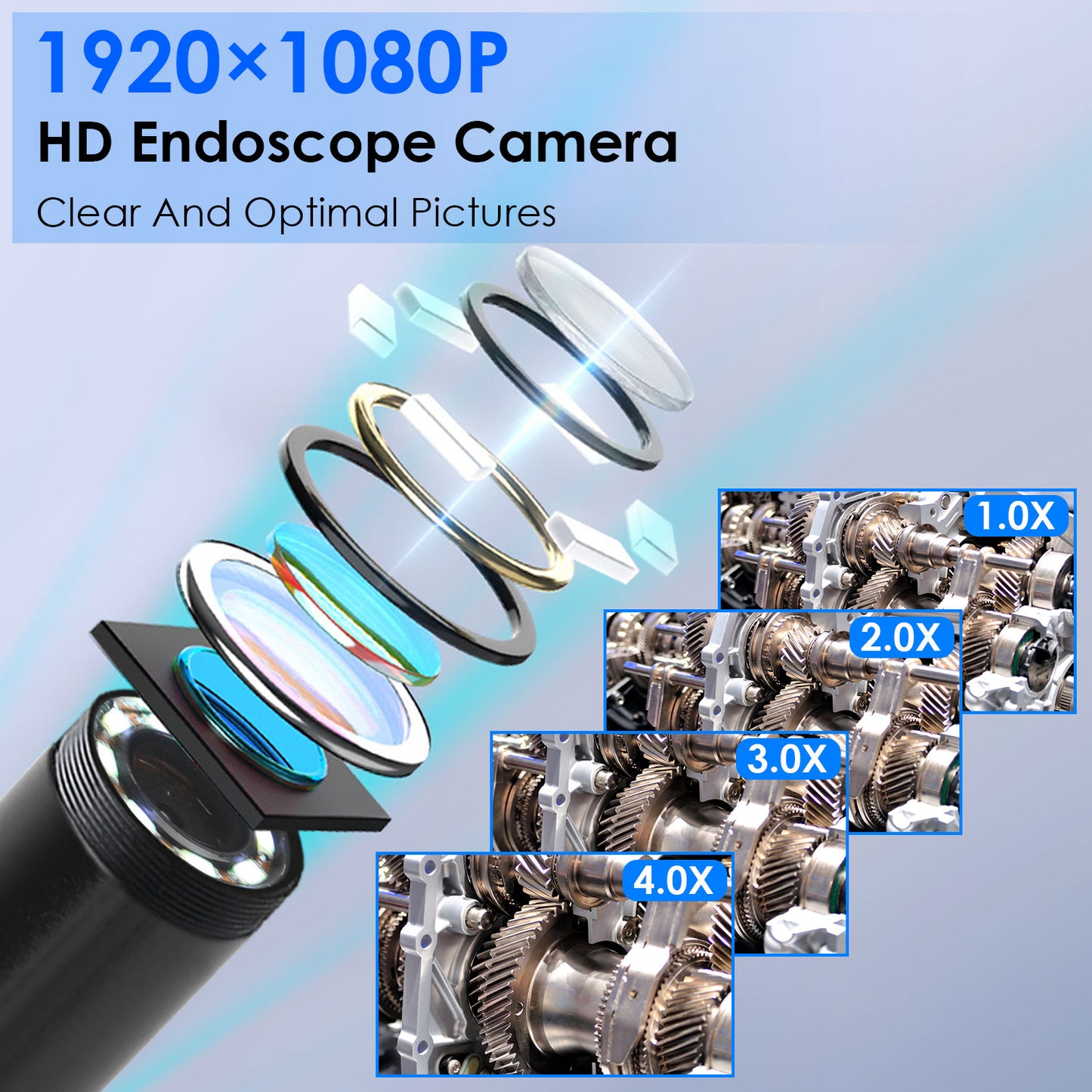 1080P Endoscope Camera with 8 LED Light 8mm Borescope Inspection Camera 4.3Ó Colorful Screen IP67 Waterproof 16.4FT Semi-Rigid Cord Handheld Snake Cam