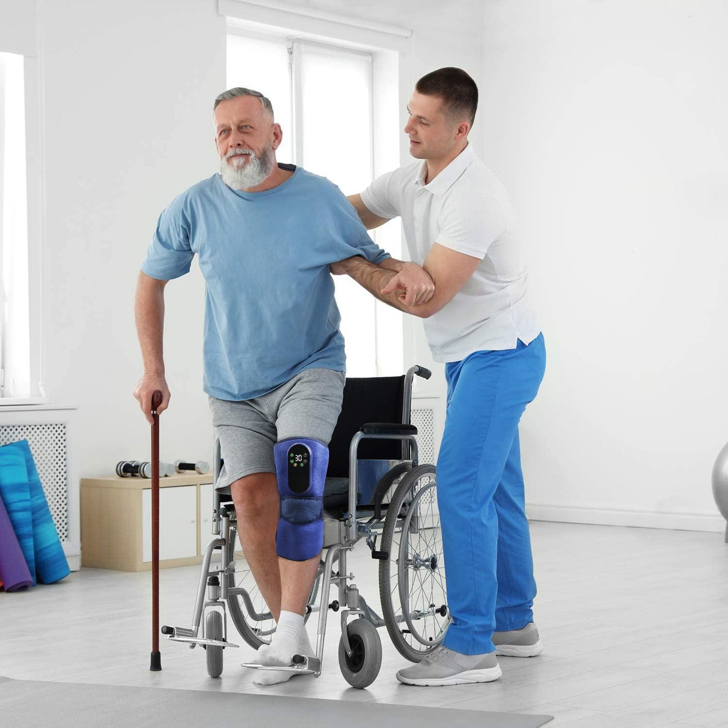 Cordless Knee Massager Heated Knee Brace Wrap Electric Knee Heating Pad with 5-Level Heating 3-Level Vibration 3-Mode & 3-Level Air Compression