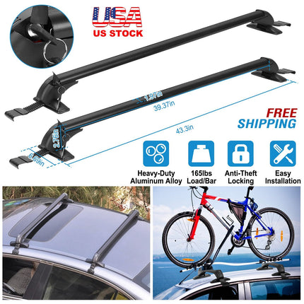 2PCS Universal 110cm/43-inch Car Roof Rack Cross Bar w/ Anti-Theft Lock Adjustable Window Frame for bike kayak cargo luggage