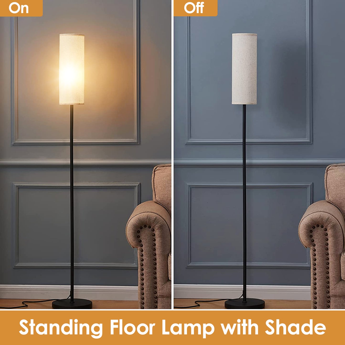 74.8in Tall Floor Lamp with Shade 3200K Warm Yellow Light Modern Standing Lamp Decorative Lamp with Foot Switch 6W Bulb for Bedroom Living Room