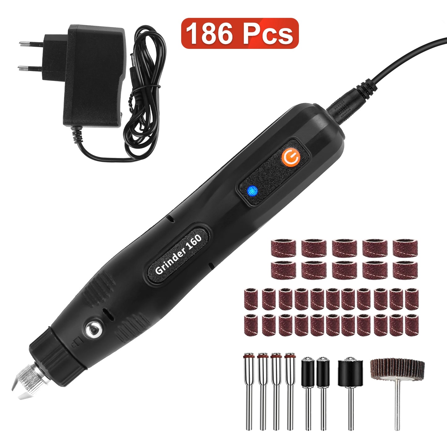 Mini Corded Rotary Power Tool Set of 186Pcs Electric Detail Sander Grinding Pen Small Drill Kit Engraver with 5 Speeds for Sanding Polishing Drilling