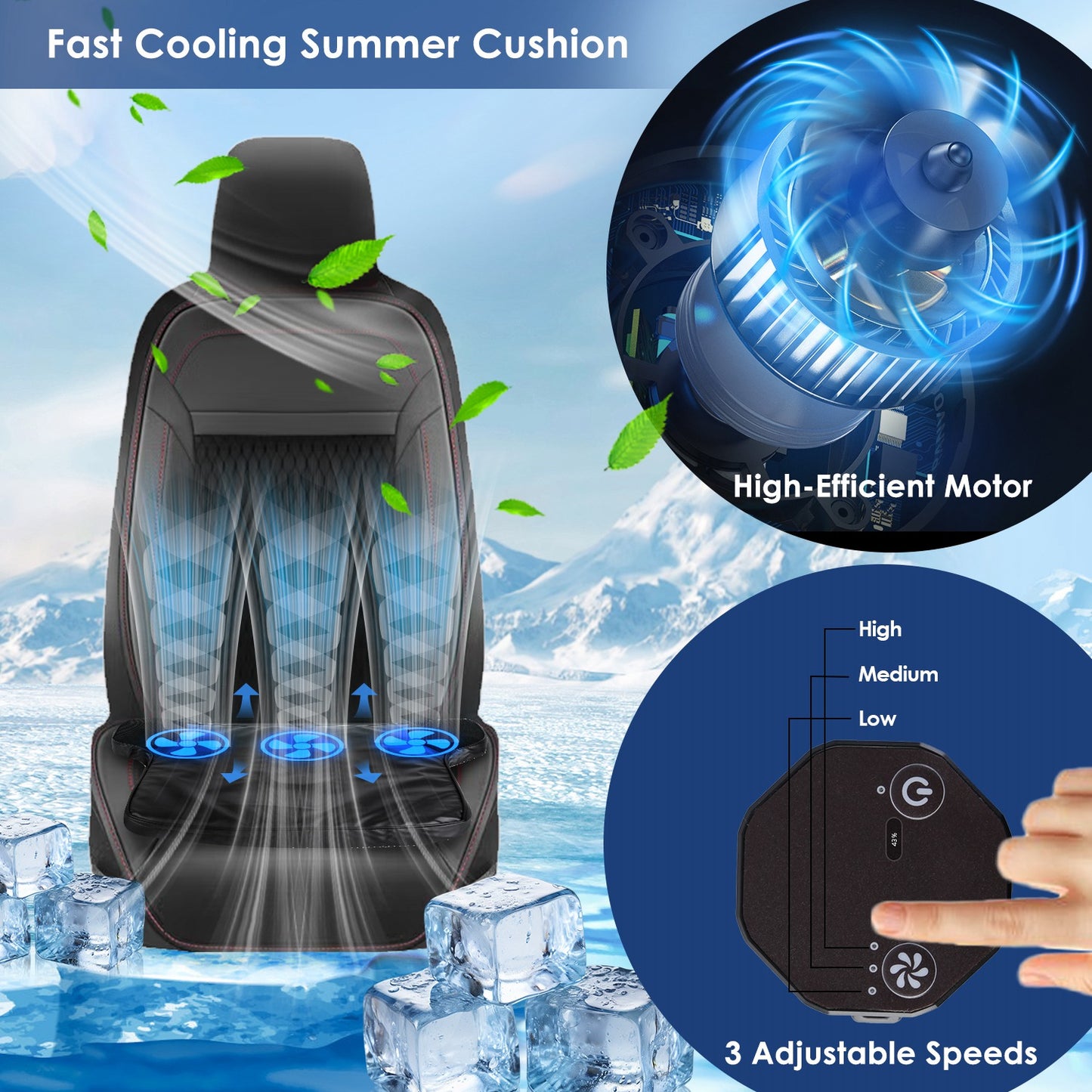 Summer Water Cooling System Seat Cushion With Fans 3 Speeds 26¡C/78¡F Constant Temperature USB Plug Portable Auto On/Off Ventilated Seat Cushion For H