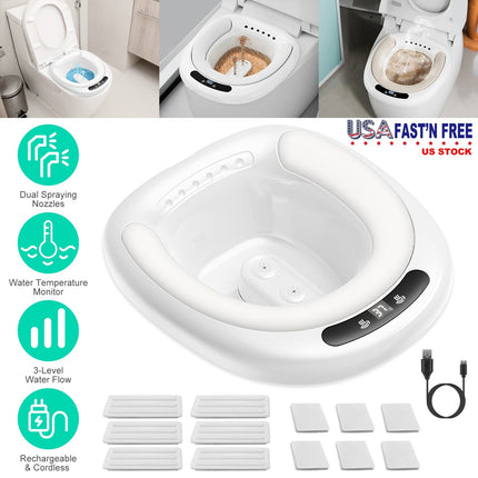 Electric Sitz Bath Tub Sits Bath Soak Pan Salts Bowl Postpartum Care Basin for Toilet Seat with Dual Nozzles 3-Level Water Flow Water Temperature Disp