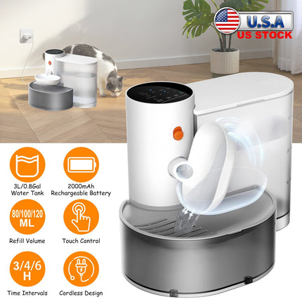 Smart Pet Water Fountain Automatic Cat Water Dispenser 3L/101OZ Cordless Rechargeable Dog Water Fountain Self-Refill with 3 Adjustable Volume 3 Time I