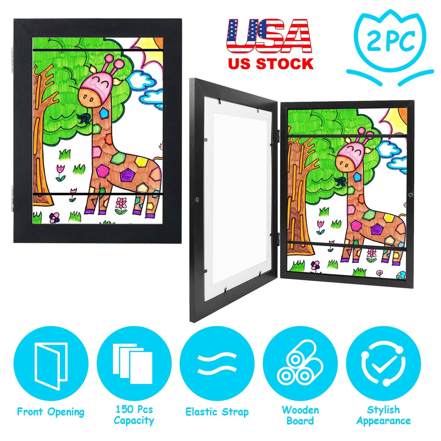 11.69x16.53in Kids Art Frame Front Opening Wooden Frame Artwork Display Storage Frame A3 Picture Frame Wall Display for Photo Art Projects Picture Chi