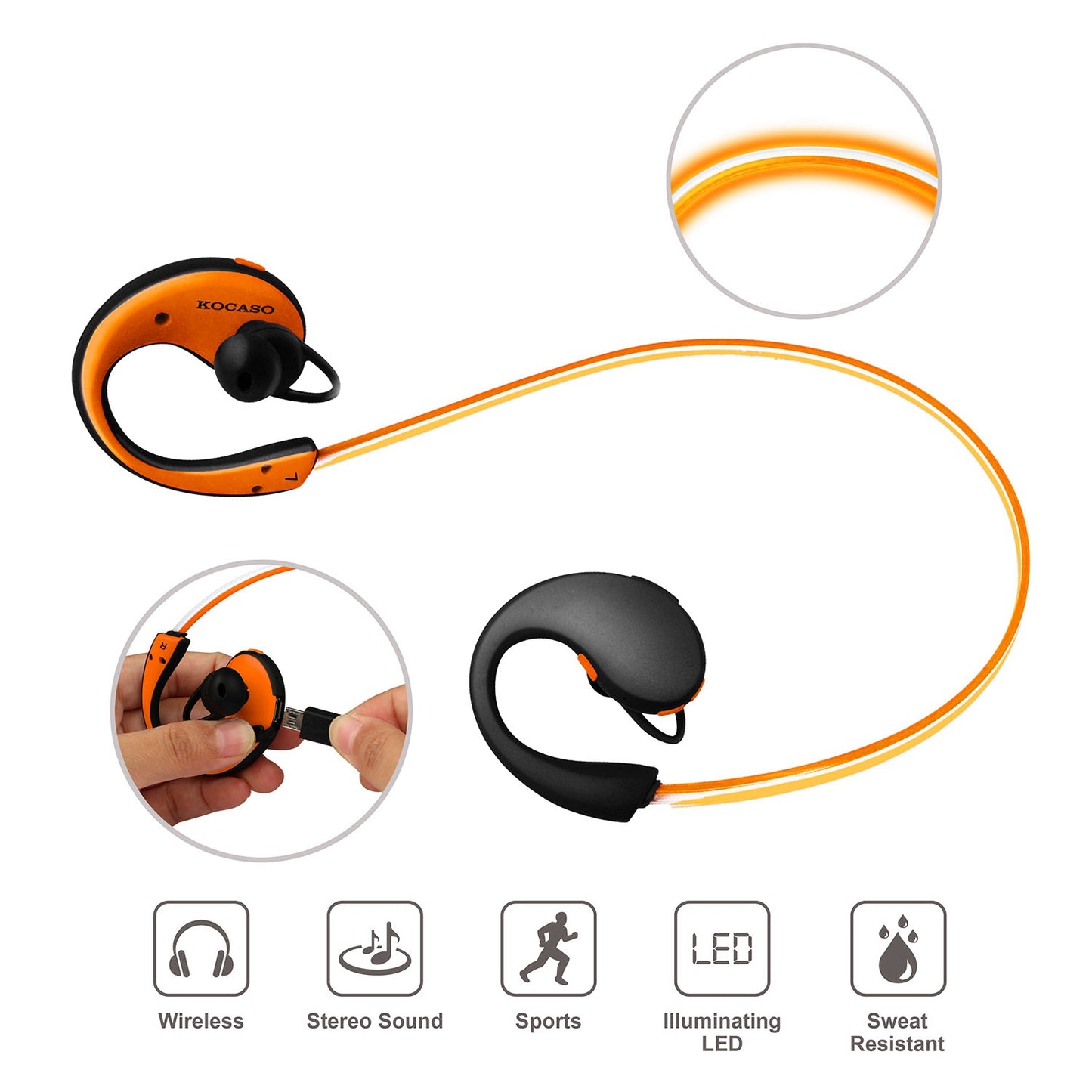 Wireless Sports Headsets Wireless V4.1 Neckband Earphones HD Stereo Sweat-proof Headphones Earbuds w/ LED Light Mic 8Hrs Work Running