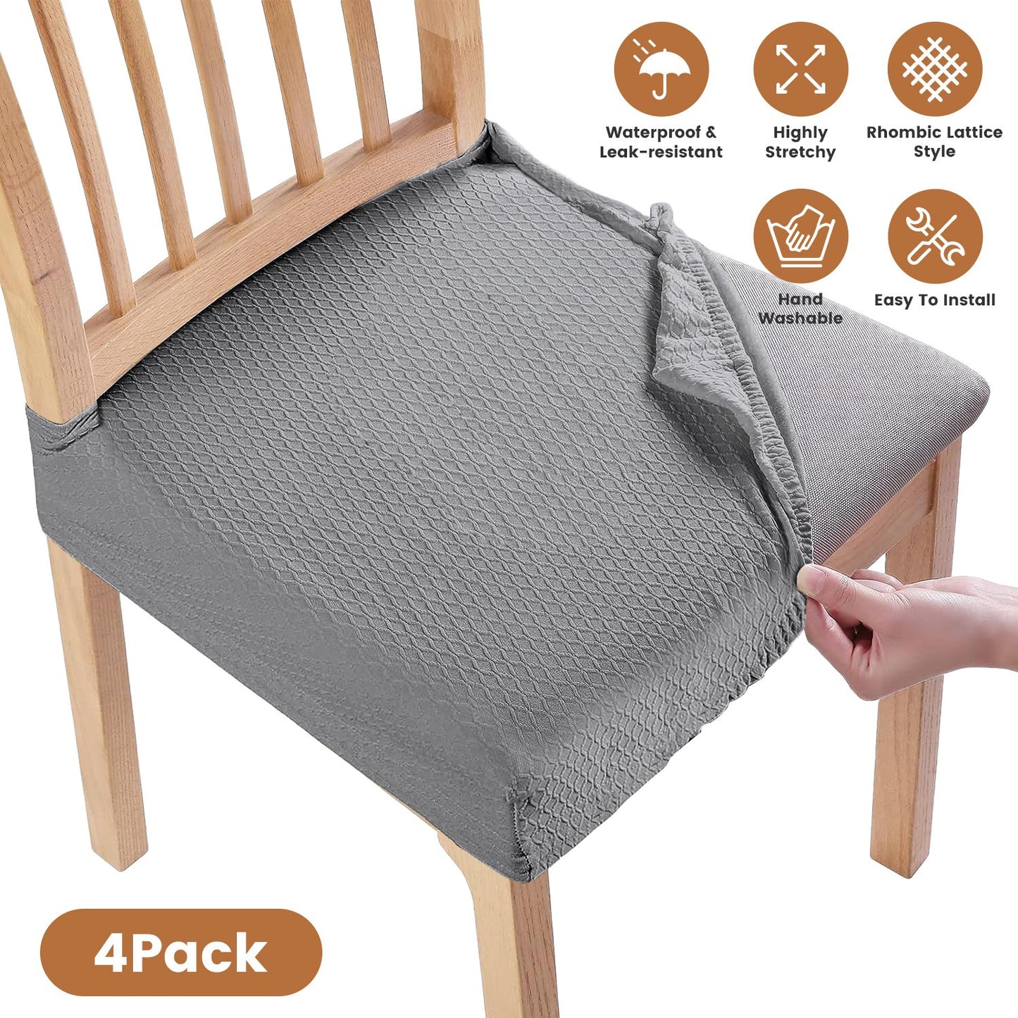 4Pack Waterproof Dining Chair Slipcovers Stretch Chair Seat Slipcovers Removable Washable Jacquard Seat Covers for Dining Room