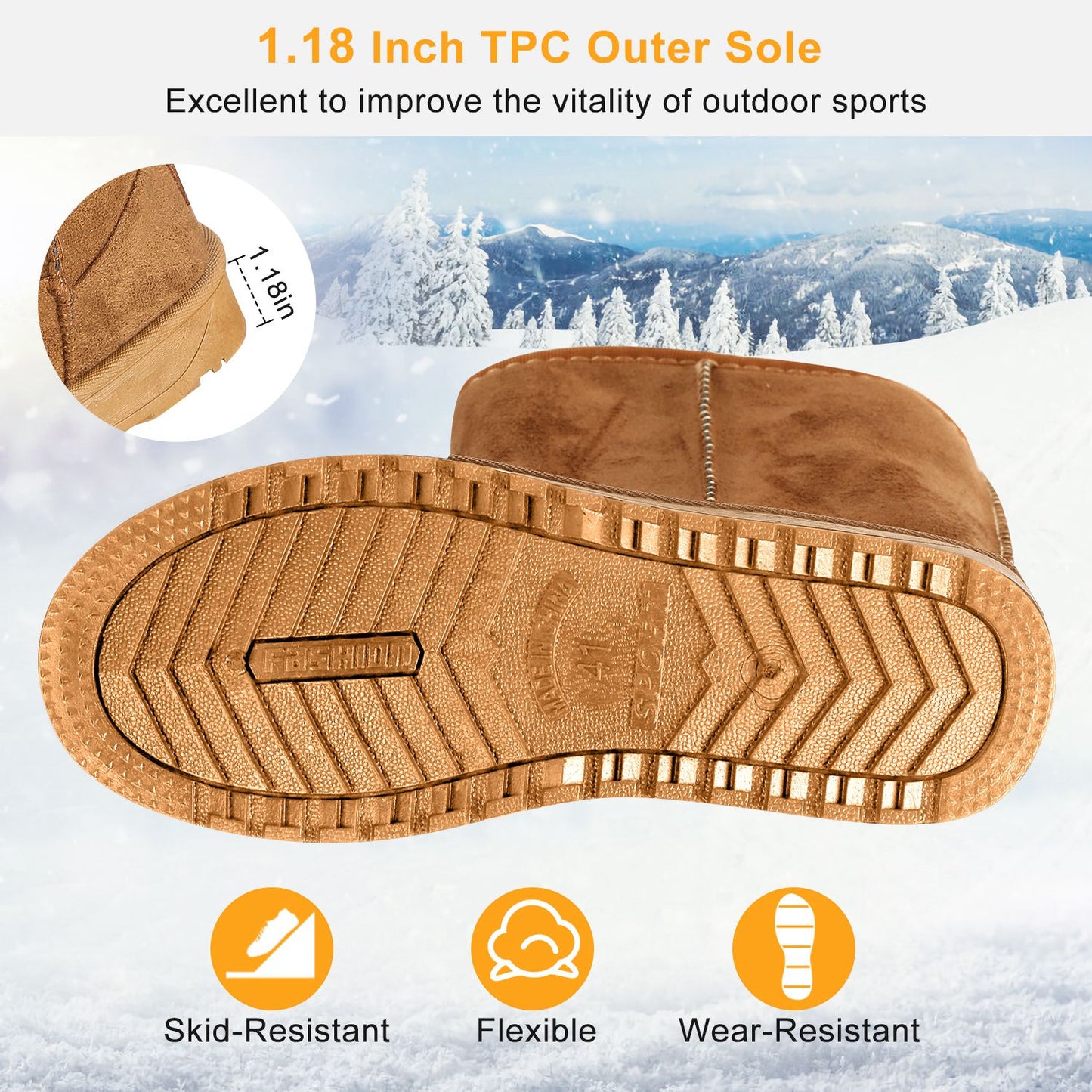 Women Ladies Snow Boots Waterproof Faux Suede Mid-Calf Boots Fur Warm Lining Shoes