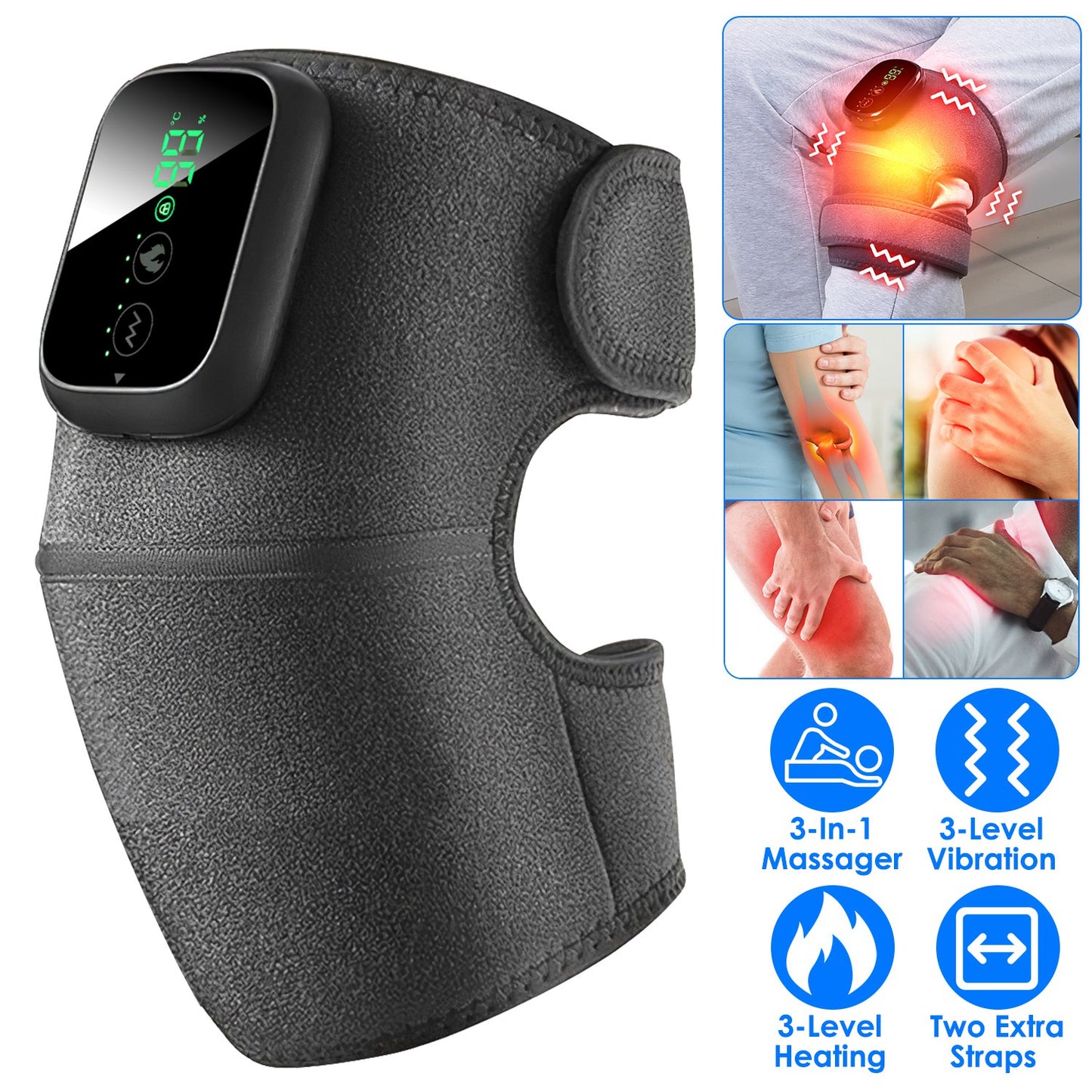 3-In-1 Heated Knee Massager Shoulder Heating Pads Elbow Brace withÊ3 Level Vibration and Heating Modes for Pain Stress Relief