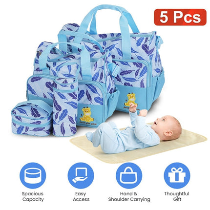 5PCS Baby Diaper Bag Set, Multifunctional Mummy Handbags with Diaper Pad, Food Bag, Bottle Bag, Travel Tote for Mom & Dad