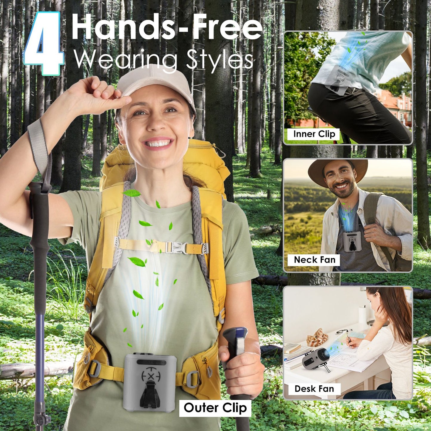 5 In 1 Portable Waist Clip Fan With 5 Speeds Flashlight 10000mAh Battery Operated Personal Wearable Turbo Belt Fan Hands-Free Neck Fan For Camping Tra