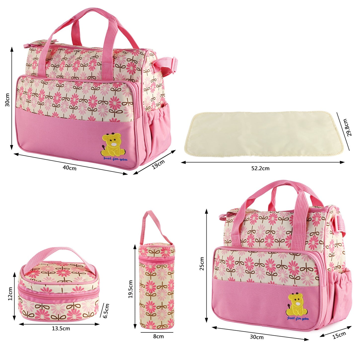 5PCS Baby Nappy Diaper Bags Set Mummy Diaper Shoulder Bags w/ Nappy Changing Pad Insulated Pockets Travel Tote Bags For Mom Dad