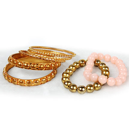 7-Piece Retro Gold Rhinestone Bangle Set