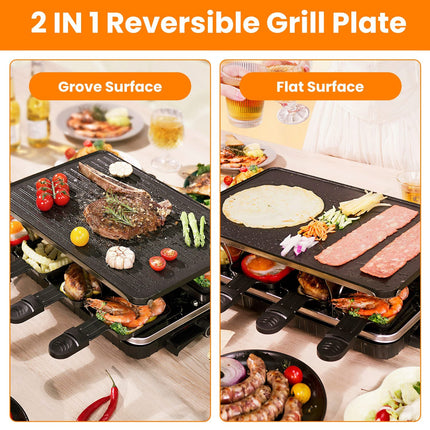 Raclette Grill for 8 People with Reversible Non-Stick Griddle