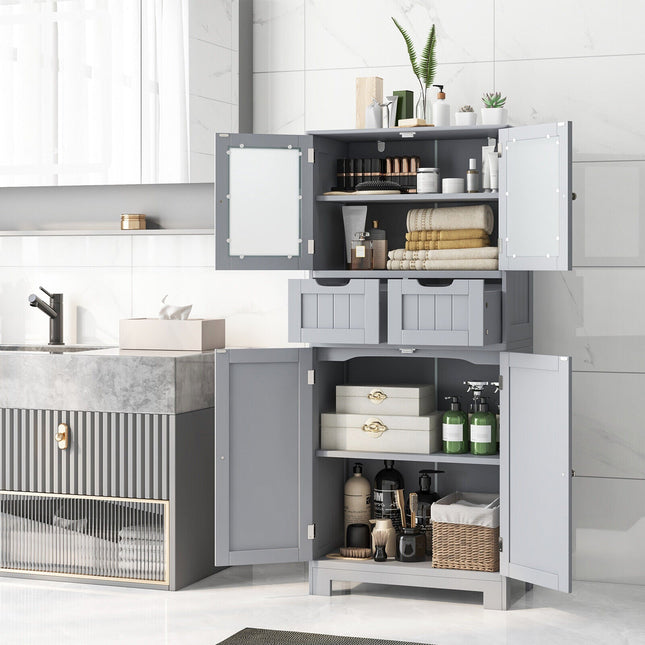 3 Tier Freee-Standing Bathroom Cabinet with 2 Drawers and Glass Doors