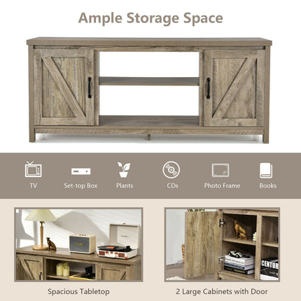 59 Inches TV Stand Media Console Center with Storage Cabinet-Natural