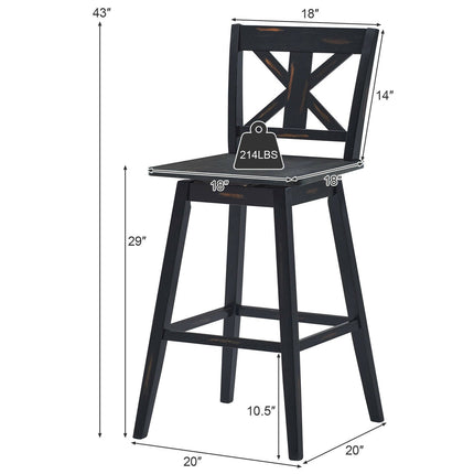 Set of 2 360-Degree Swivel Bar Stools for Home Restaurant