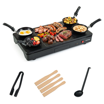 Electric Raclette Grill with 4 Nonstick Woks and Spatulas