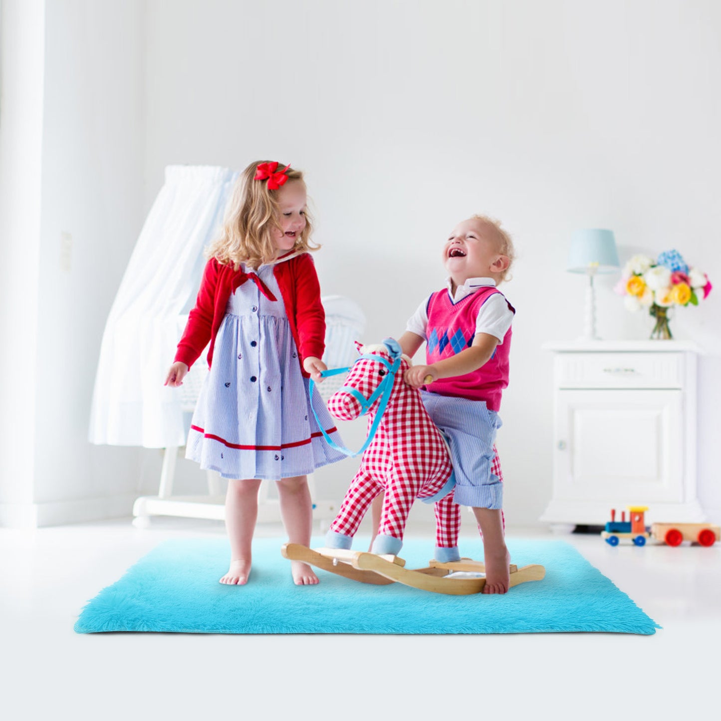 Fluffy Bedroom Rug 4Õ x 2.6Õ Anti-Skid Shaggy Area Rug Decorative Floor Carpet Mat for Nursery Bedroom Living Room