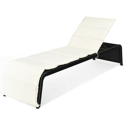 Patio Rattan Lounge Chair Back Adjustable Chaise Recliner with Cushioned