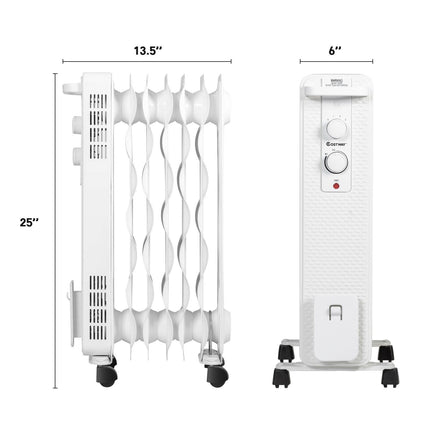 1500 W Oil-Filled Heater Portable Radiator Space Heater with Adjustable Thermostat