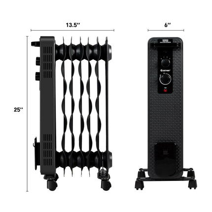 1500 W Oil-Filled Heater Portable Radiator Space Heater with Adjustable Thermostat