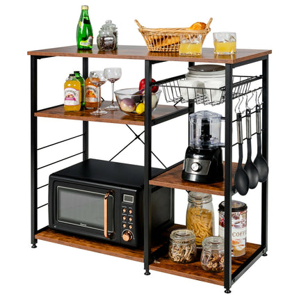 Industrial Kitchen Baker's Rack Microwave Shelf with 6 Hooks