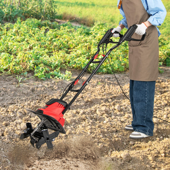 10 Amp Powerful Corded Electric Tiller Cultivator with Safety Lock