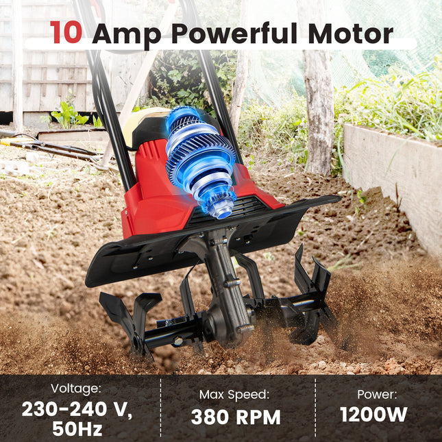 10 Amp Powerful Corded Electric Tiller Cultivator with Safety Lock