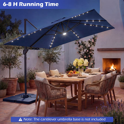 10 FT Cantilever Patio Umbrella with Solar LED Lights for Pool and Garden